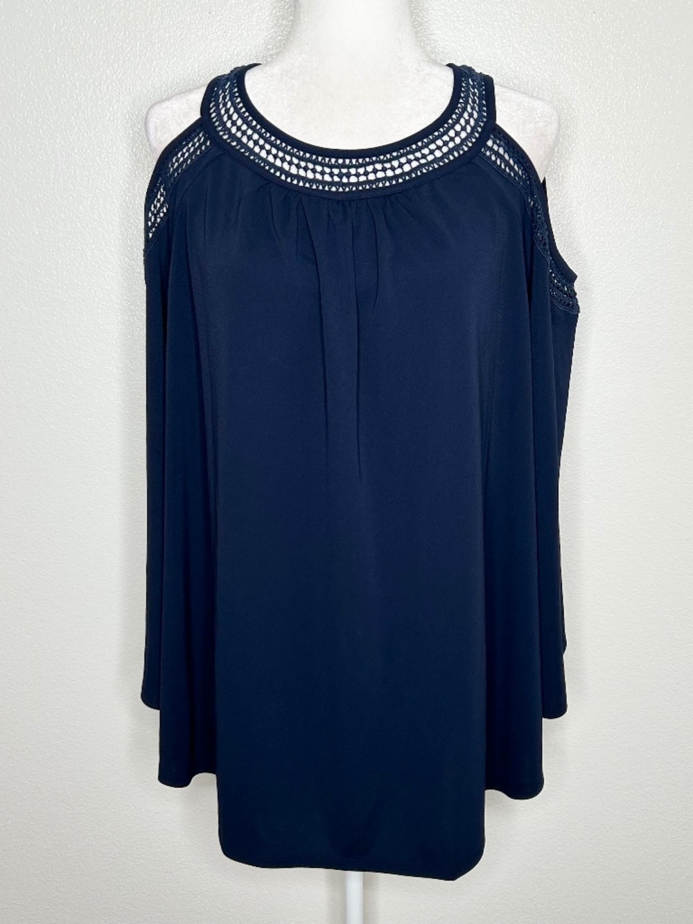 Tommy Hilfiger Womens Navy Crochet Long Sleeve Cold Shoulder Top Plus Size 2X